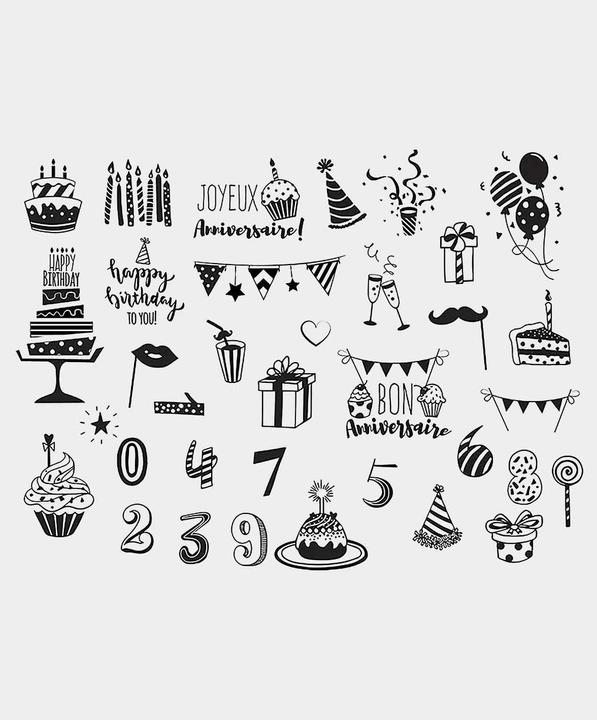 Valeurs nutritives et ingrédients Aladine Set de tampons Birthday 2, coussins encreurs inclus, 35 pcs.
