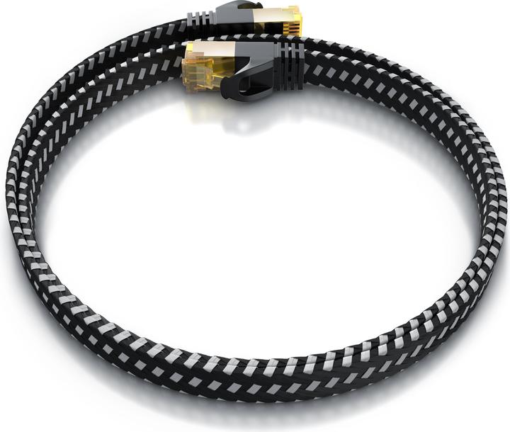 Immagine prodotto Primewire Cavo di rete CAT 7 con rivestimento in cotone piatto - cavo patch LAN - cavo dati - cavo a nastro (U/FTP, CAT7, 2 m)