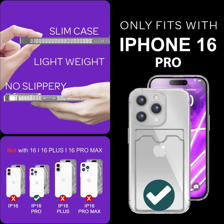 Produktbild Nalia Klar Transparente Neon Silikon Hülle Kartenhalter (Apple iPhone 16 Pro)