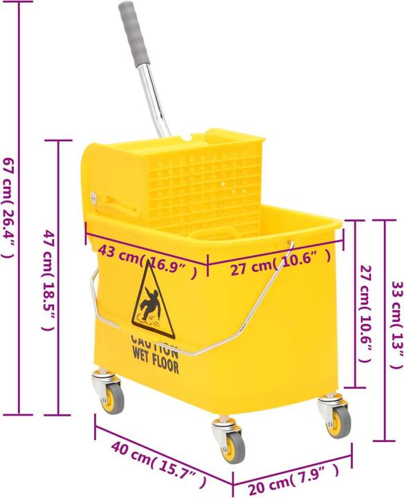 Produktbild VidaXL Mopp-Eimer mit Presse und Rollen Gelb 20 L Polypropylen (1 Stk.)