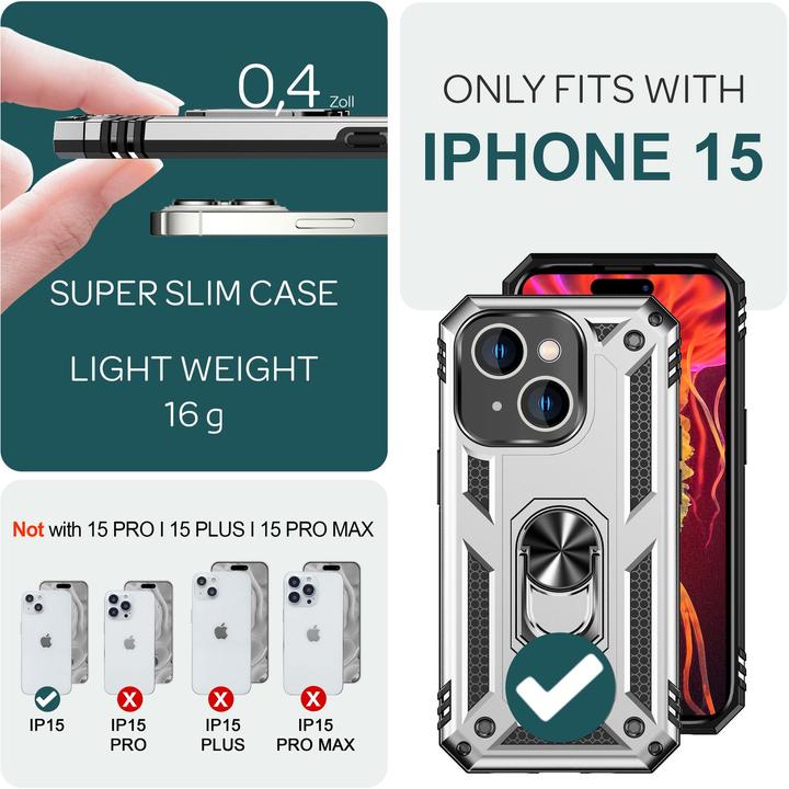 Actual product image Nalia Shockproof Military Style Ring Cover (Apple iPhone 15)