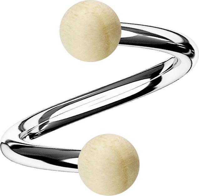 Actual product image Star Piercing Silver spiral with two crocodile wood balls (Surgical steel 316L, without brass, Organic)