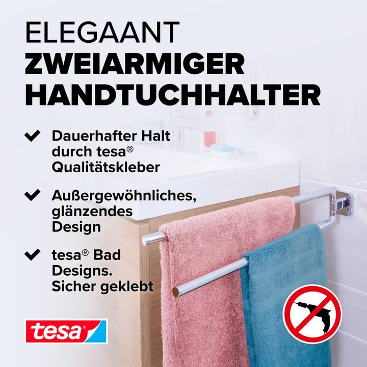 Produktbild tesa ELEGAANT Handtuchhalter zweiarmig inkl. Klebelösung ohne Bohren