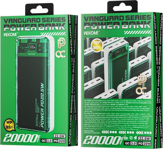 Actual product image Wekome WP-351 Vanguard-Serie – Powerbank 20000 mAh PD 20 W + QC 22,5 W (grün/transparent) (20000 mAh)