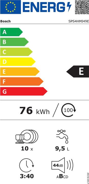 Energy Label Bosch Hausgeräte SPS4HMI49E, Series 4