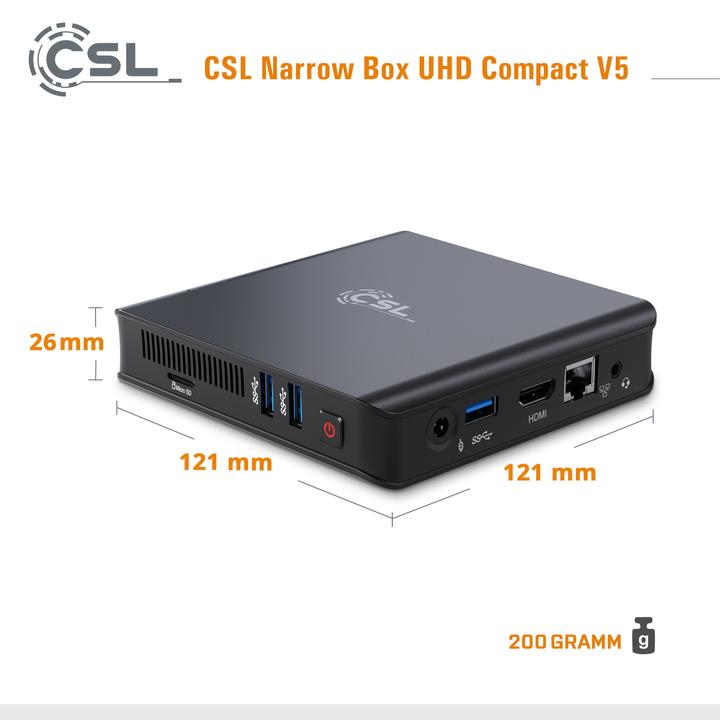 Actual product image CSL Mini PC Narrow Box Ultra HD Compact v5 (Intel Celeron N5100, 4 GB, 512 GB, Intel UHD Graphics)