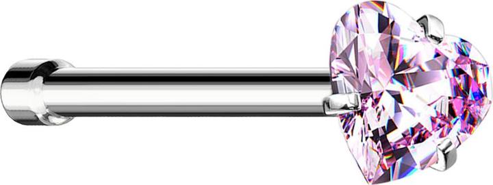 Actual product image Star Piercing Nasenstecker gerade silber Kristallherz pink gefasst (without brass, Surgical steel 316L)