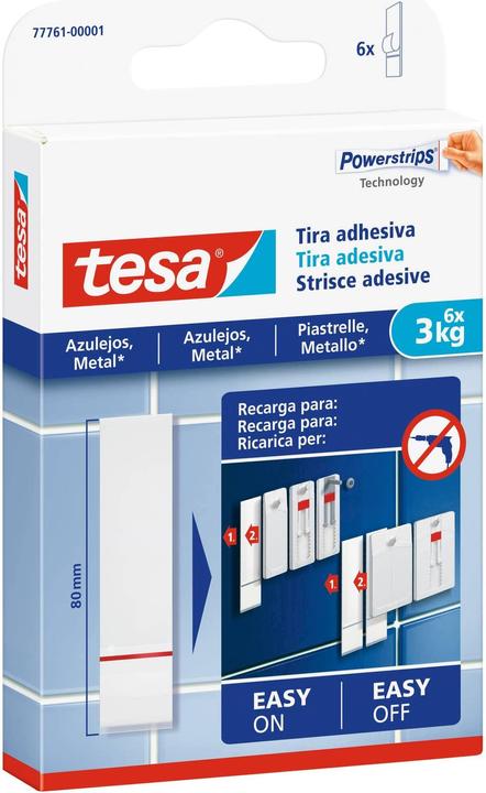 Immagine prodotto tesa Powerstrips per piastrelle e metallo, 3 kg di forza di tenuta, 6 strisce biadesive