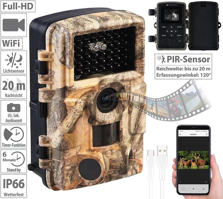 Produktbild VisorTech WLAN-Full-HD-Wildkamera mit Nachtsicht und App