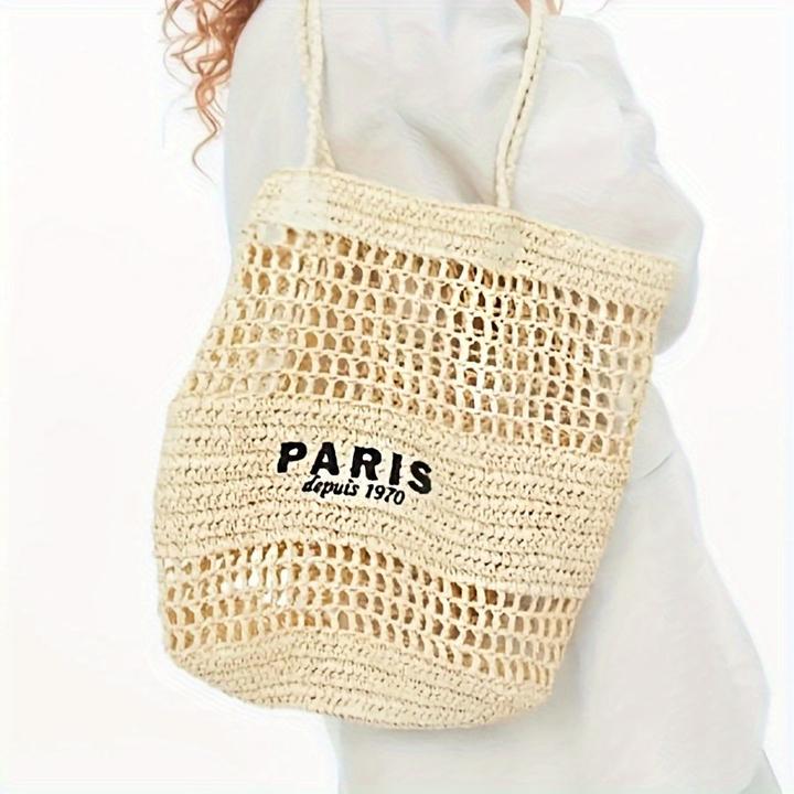 Immagine prodotto Only-Bags.Store Borsa della spesa in paglia intrecciata, borsa a tracolla con lettera ricamata alla moda, borsa da