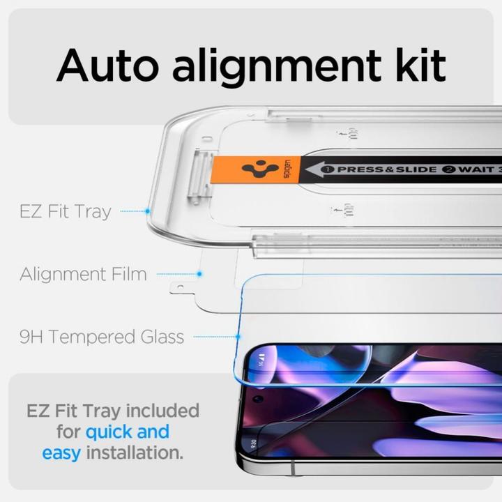 Actual product image Spigen EZ Fit Tempered Glass Clear Screen Protector Google Pixel 9 Pro XL 2-Pack (2 Piece, Google Pixel 9 Pro XL)