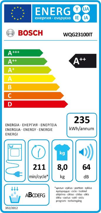 Label énergétique Bosch Hausgeräte WQG23100IT (8 kg, Droite)