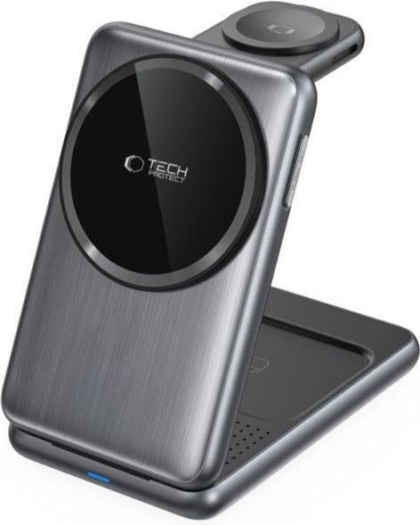 Actual product image Tech-Protect Dock station Universal QI15W-A42 3IN1 MAGNETIC MAGSAFE WIRELESS CHARGER Space Gray