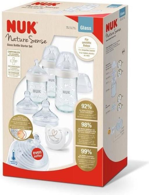 Actual product image NUK Nature Sense Glass Bottle Set, with Temperature Control Indicator, Teat and Genius Schnul...