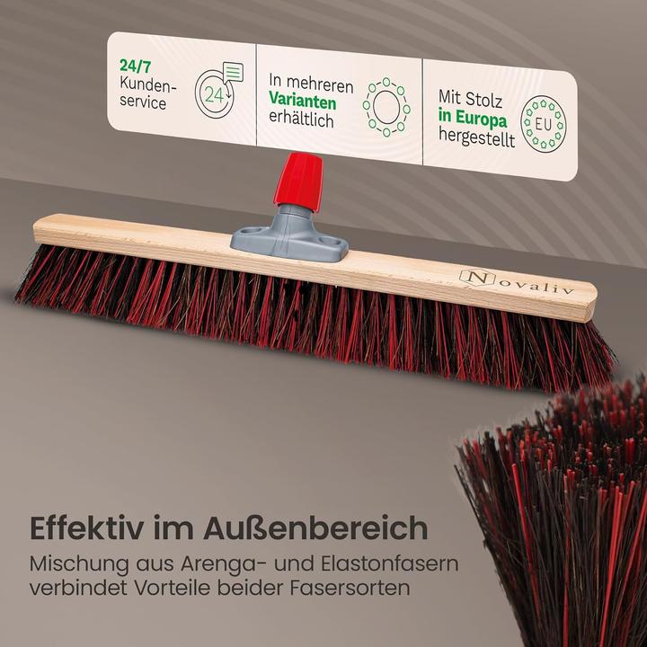 Produktbild Novaliv 2 x Besen mit Holzstiel 60 cm I Arenga-Elaston Kehrbesen Gartenbesen I Industriebesen Strassenbesen (2 Stk.)