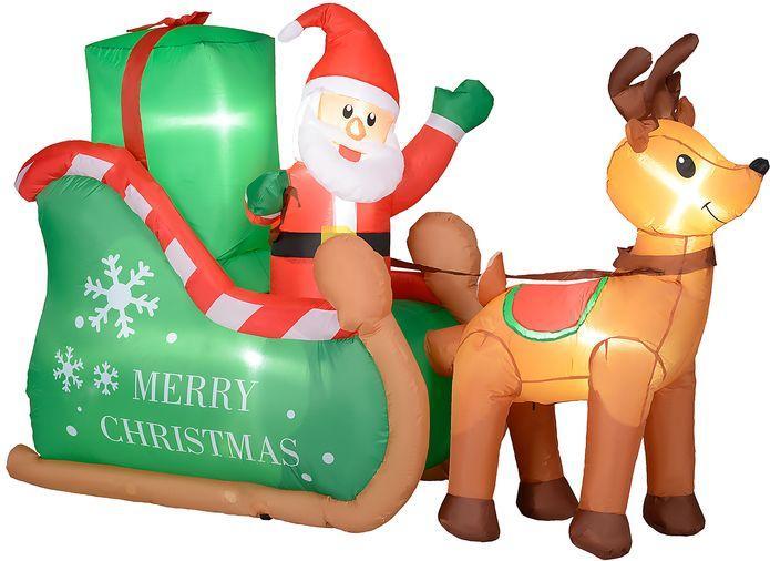 Immagine prodotto Swisshandel24 Aufblasbar Weihnachtsdeko, 2,1 m Weihnachtsmann mit Schlitten & Rentier