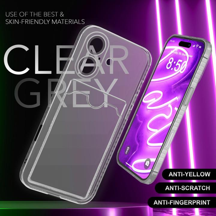 Immagine prodotto Nalia Portacarte trasparente in silicone trasparente al neon (Apple iPhone 16)