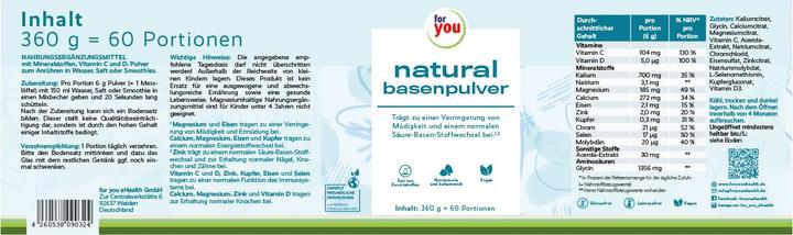 Valori nutrizionali e ingredienti For You polvere di base naturale (360 g)