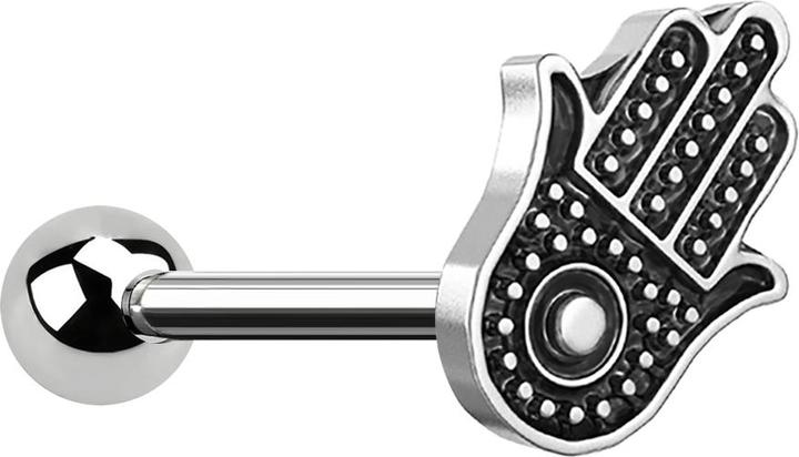 Star Piercing Micro Barbell silber Hamsa (Chirurgenstahl 316L, Messing)