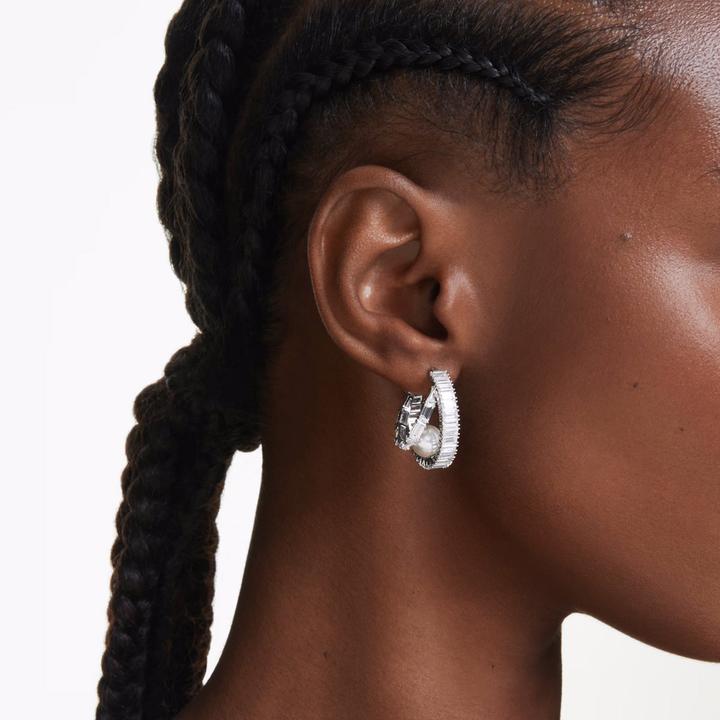 Produktbild Swarovski x Ariana Grande Kreolen Kristallperle Baguette Schliff Weiss Rhodiniert (Swarovski Metall)