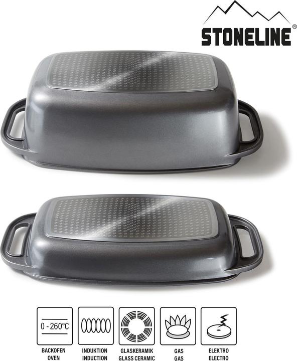 Actual product image Stoneline Roaster 40 x 22 cm with lid, oven and induction suitable, non-stick coating, grey (Casserole + Stewpot, Aluminium)