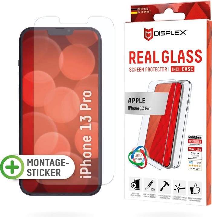 Displex Real Glass, 2D Panzerglas + Handyhülle (1 Stück, Apple iPhone 13 Pro)