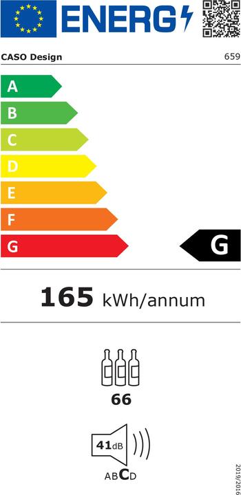 Label énergétique Caso Cave à vin WineComfort 66, Noir, Droite