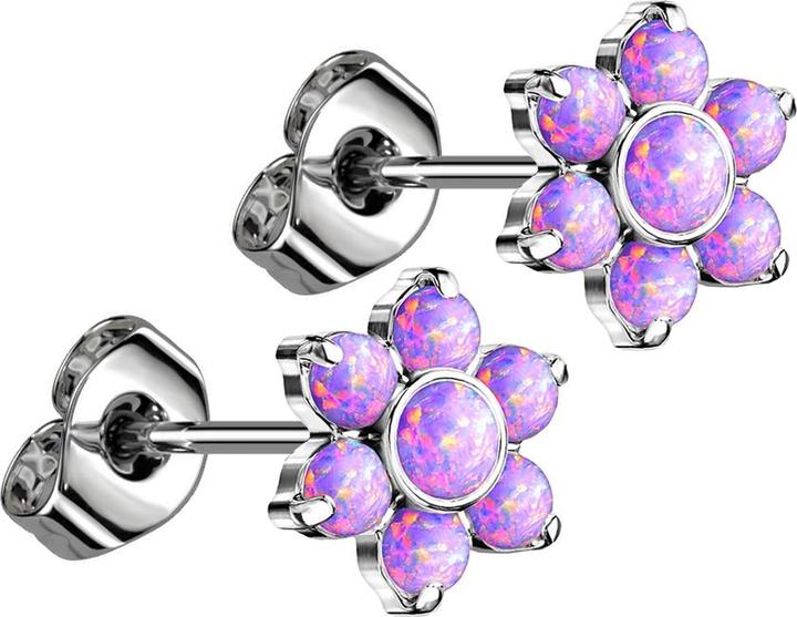 Produktbild Star Piercing Threadless Ohrstecker silber Blume Opale violett (Titan G23, ohne Messing)