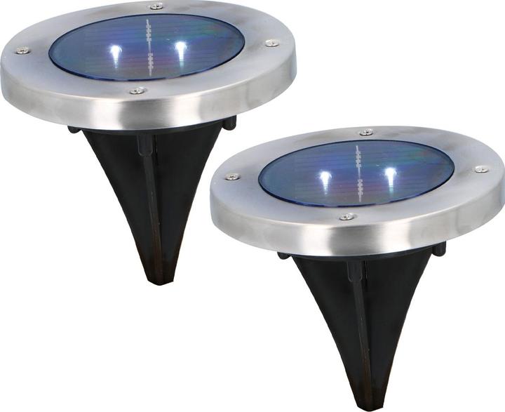 Actual product image Grundig Set of 2 solar floor lights made of stainless steel, with ground spike, Ã˜ 12 x 12 cm