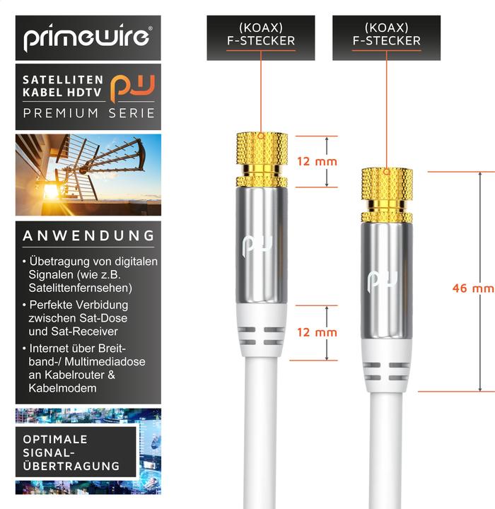 Immagine prodotto Primewire SAT Kabel HDTV - Cavo coassiale SAT Premium - TV HDTV Radio DVB-T DVB-C DVB-S DVB-S2, schermatura 4 (135 dB, Cavi SAT)