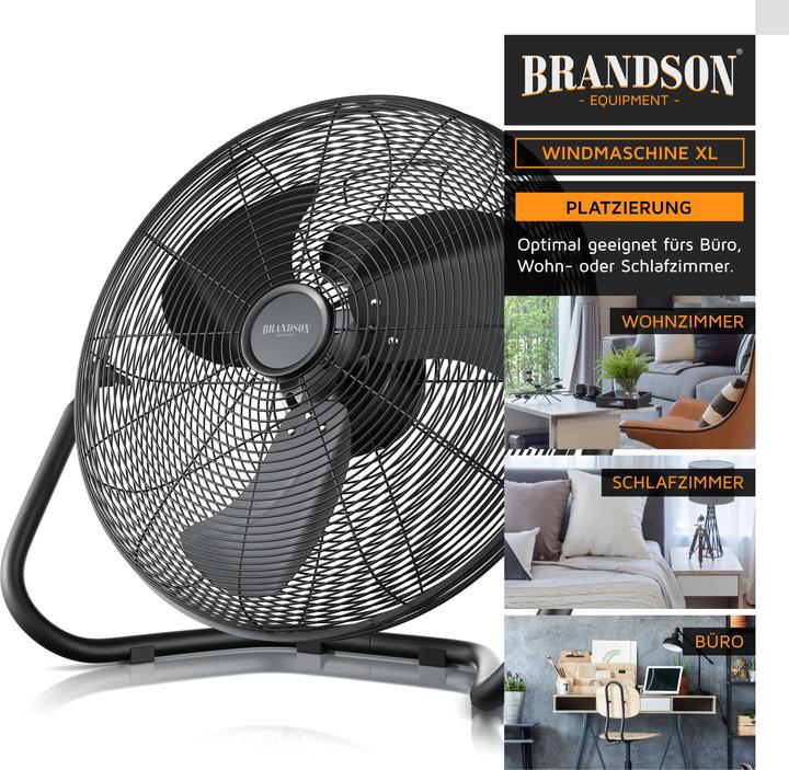 Actual product image Brandson Wind machine 53.5 cm Ø, retro floor fan 200W tiltable, carrying handle, high air flow rate, black (67 dB)