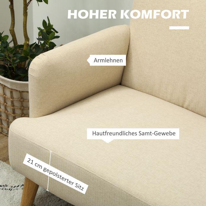Produktbild Swisshandel24 2 Sitzer Sofa, Kleine Couch mit Samtoptik, Holzbeine für Wohnzimmer Creme (2-Sitzer)