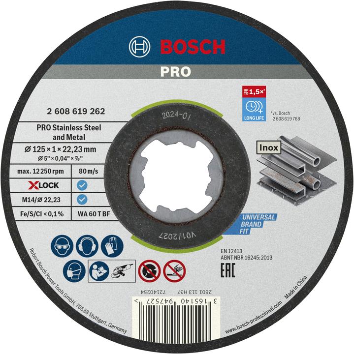Bosch Professional Zubehör PRO Stainless Steel and Metal X-Lock cutting disc, 125 x 1 x 22.23 mm