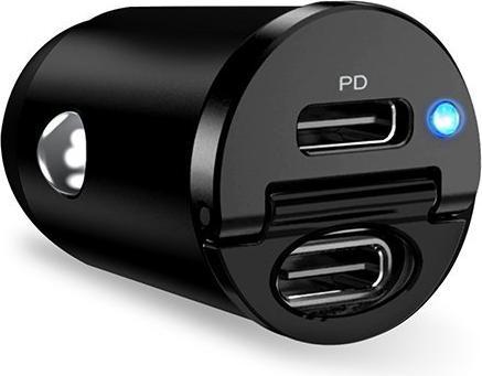 Image du produit Puro Mini chargeur rapide de voiture - Ładowarka samochodowa 2 x USB-C Power Delivery 30 W (czarny)