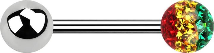 Actual product image Star Piercing Barbell silver with crystal ball Rasta epoxy protective coating (Surgical steel 316L)