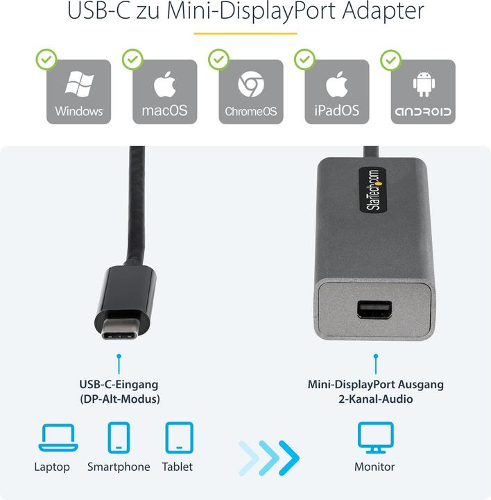 Produktbild StarTech USB C to mDP Adapter (USB Typ-C, 30.60 cm)