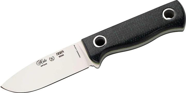 Nieto Belt knife YESCA MINI, steel 1.4116, fibreglass layers, green burlap Micarta scales, hollow (7.50 cm)