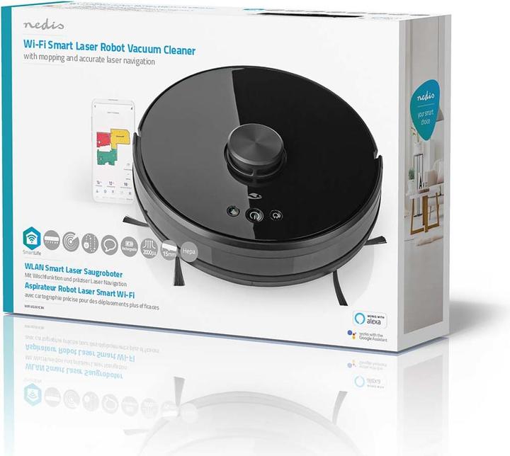 Nedis WIFIVCL001CBK- Robotický Vysavač | Laserová navigace | Wi-Fi | Kapacita Sběrné Nádrže : 0.6 l (Robot d'aspiration et de nettoyage)