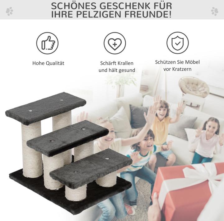 Produktbild PawHut Katzentreppe mit 3 Stufen (34 cm, Grau)