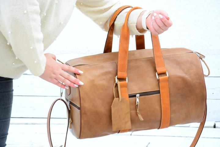 Immagine prodotto Only-Bags.Store Borsa da viaggio in pelle marrone chiaro, borsa da viaggio, borsa da weekend in look vintage
