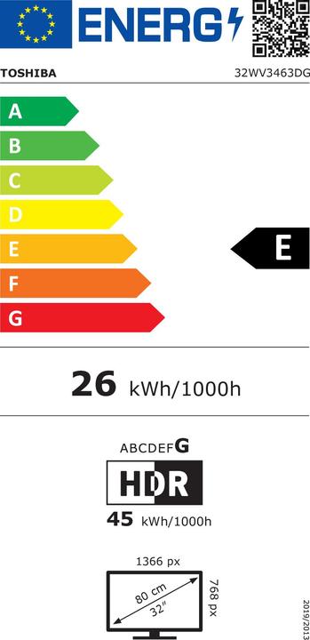 Etichetta energetica Toshiba 32WV3463DG (32", LED, Pronto per l'HD)