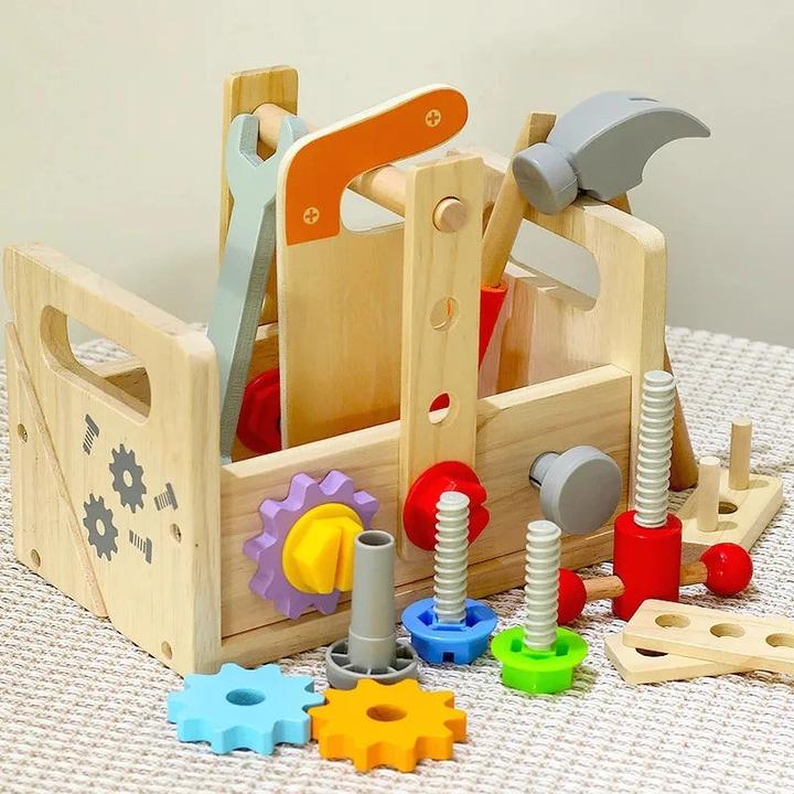 Produktbild Activity Board Kinder hölzerne Werkzeugkasten Pretend Play Set Mutter Demontage Schraube Montage Simulation