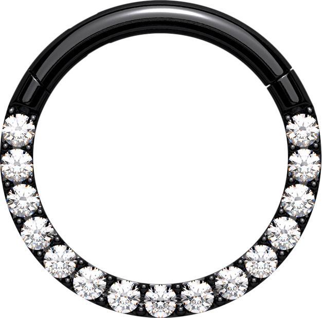 Star Piercing Micro Segmentring klappbar schwarz front Kristalle silber (Chirurgenstahl 316L, ohne Messing)