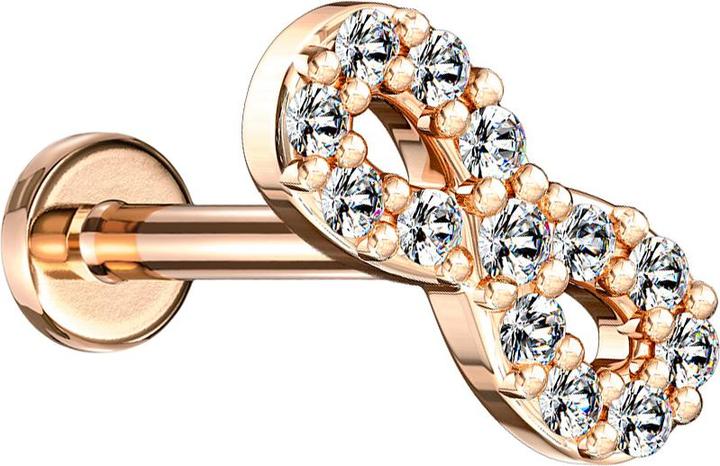Actual product image Star Piercing Micro Labret Inner Thread rose gold infinity with crystals (Brass, Surgical steel 316L)