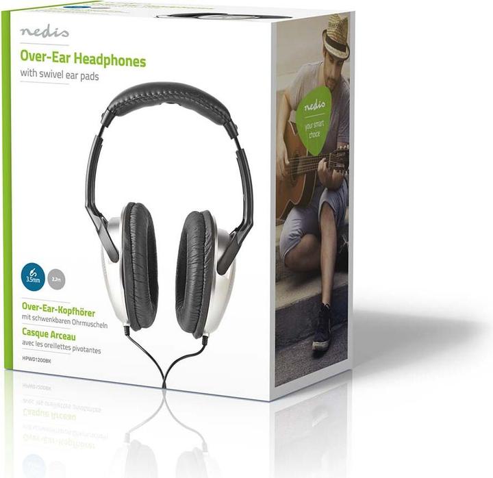 Immagine prodotto Nedis Cuffie Over-Ear con cavo | Lunghezza del cavo: 2,70 m | Controllo del volume | Nero / Argento (Cablato)