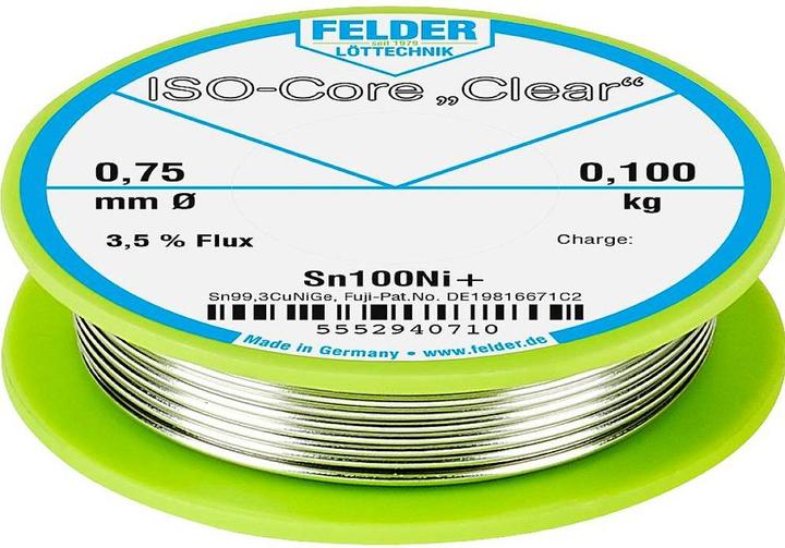 Felder Lottechnik ISO-Core Clear Sn100Ni+, 0.10 kg, 0.75 mm (Kit de bobine de soudure)