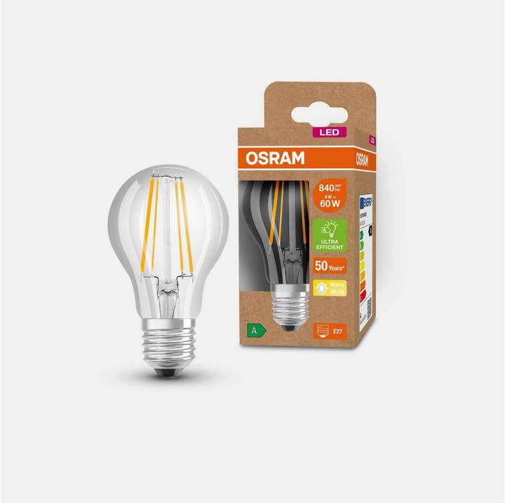 Image du produit Osram AMPOULES LED CLASSE ÉNERGIE A CLASSIC A 60 CL 4 W/3000 K E27 FIL (E27, 4 W, 840 lm, 1 x, A)