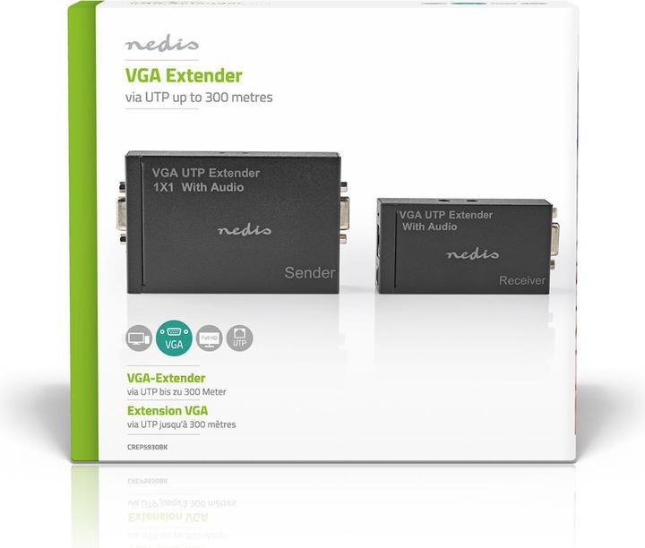 Actual product image Nedis VGA Extender VGA/audio distance up to: 300 m Cat5e / Cat6 1920x1200 Euro/Type C (CEE 7/16) /