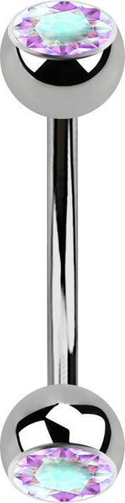 Image du produit Star Piercing Micro banane argentée avec deux boules de cristal multicolores (sans laiton, Titane G23)