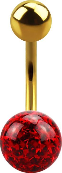 Actual product image Star Piercing Banana gold-plated with ball and crystal ball red epoxy protective layer (without brass, Titanium G23)